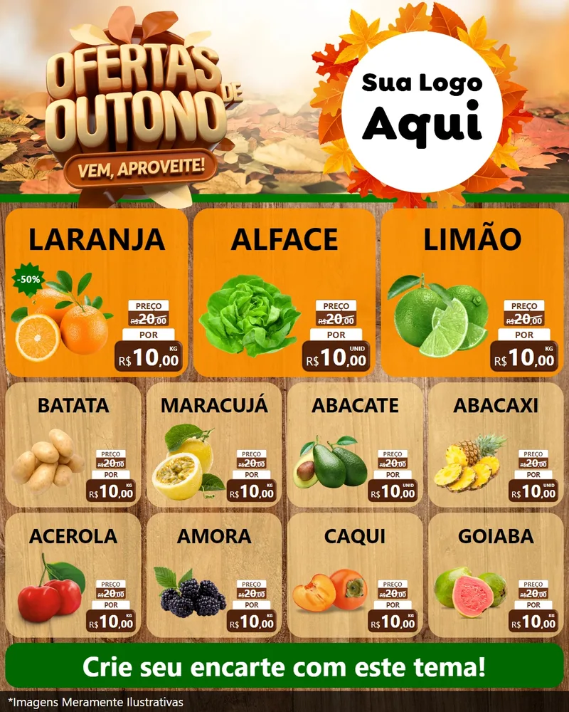 Modelo de Rede Social para Feed Instagram com o tema Ofertas de Outono - Vem, Aproveite! para Hortifrúti