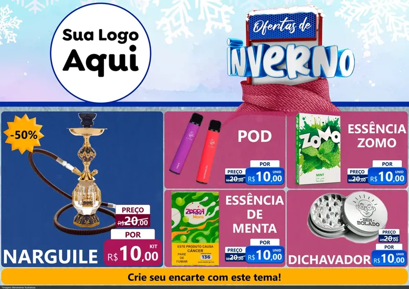 Modelo de Encarte para Encarte A4 Horizontal com o tema Ofertas de Inverno para Tabacaria
