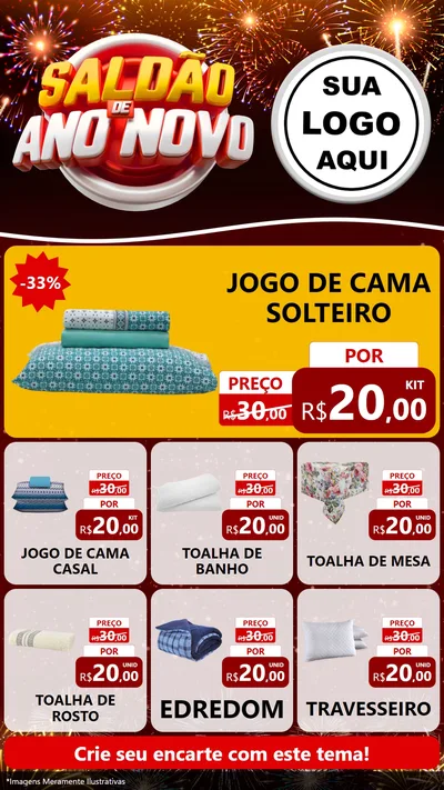 Modelo de Rede Social para Stories com o tema Saldão de Ano Novo para Cama, Mesa e Banho