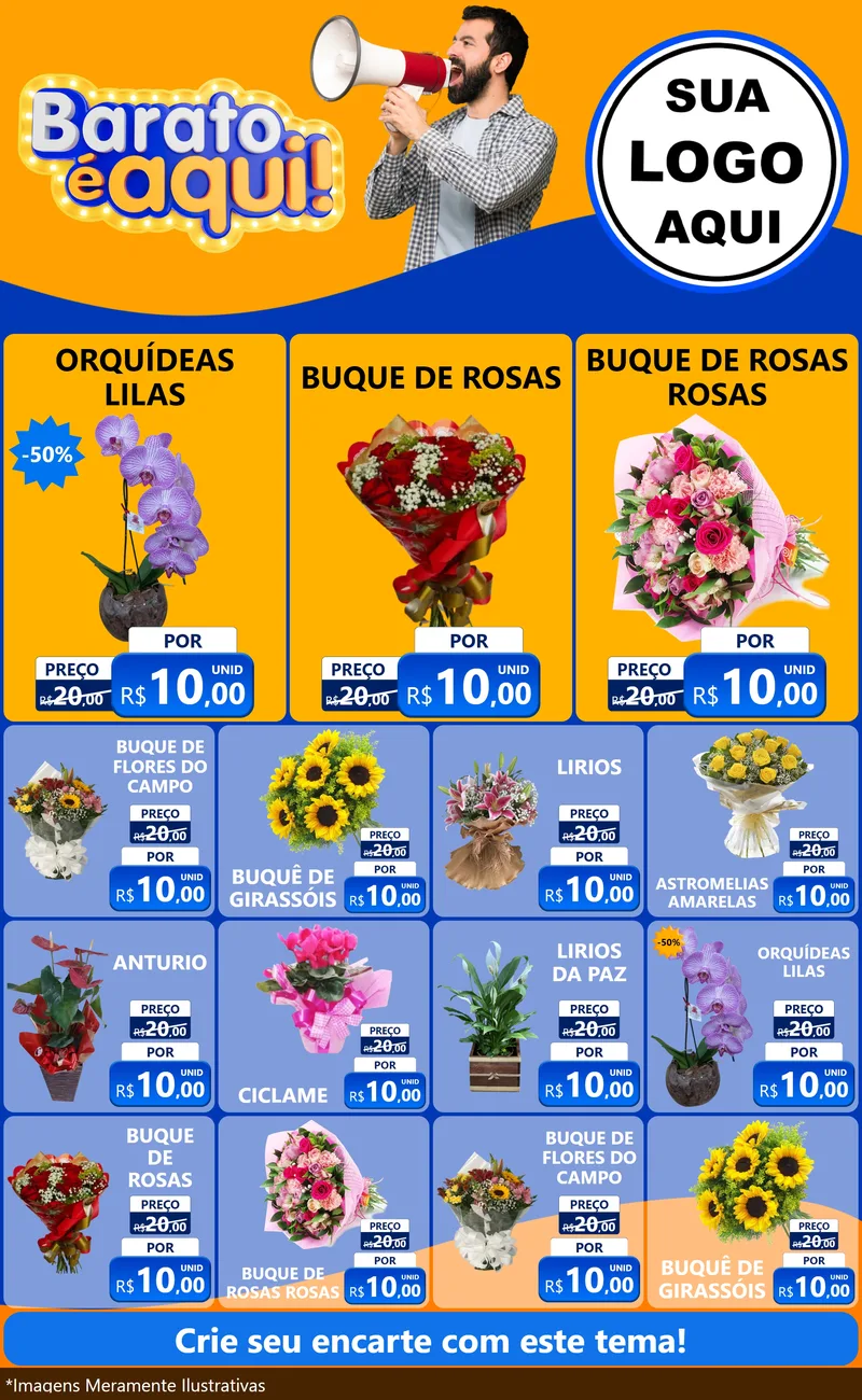 Modelo de Encarte para Encarte Grande com o tema Barato é aqui para Floricultura e jardim