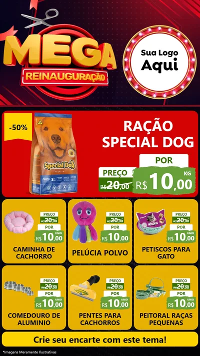 Modelo de Rede Social para Stories com o tema Mega Reinauguração para Pet Shop