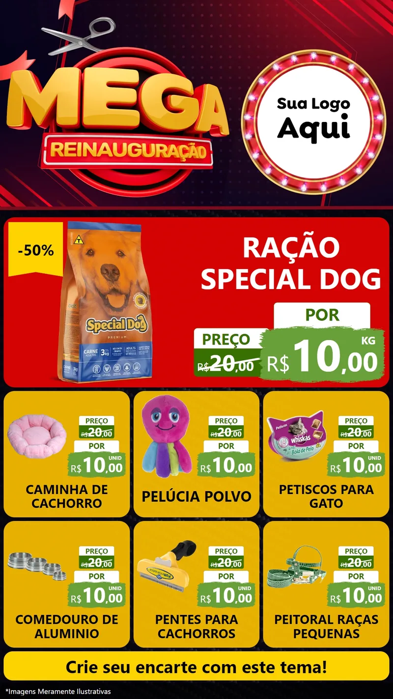 Modelo de Rede Social para Stories com o tema Mega Reinauguração para Pet Shop