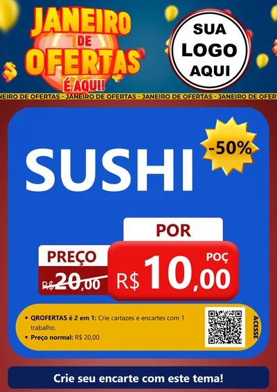 Modelo de Cartaz para Cartaz A4 Vertical com o tema Janeiro de Ofertas É Aqui! para Comida japonesa