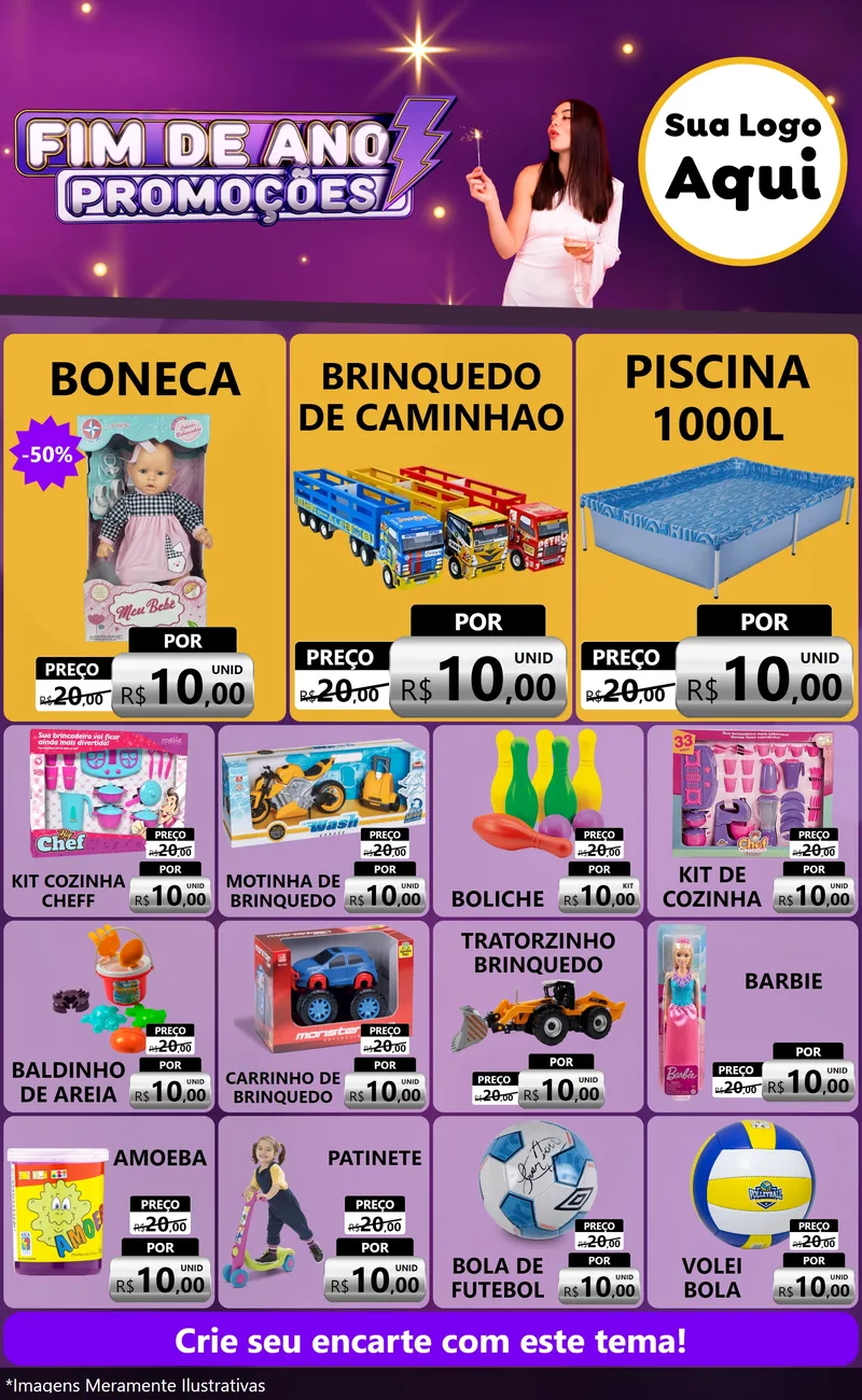 Modelo de Encarte para Encarte Grande com o tema Fim de Ano Promoções para Brinquedos