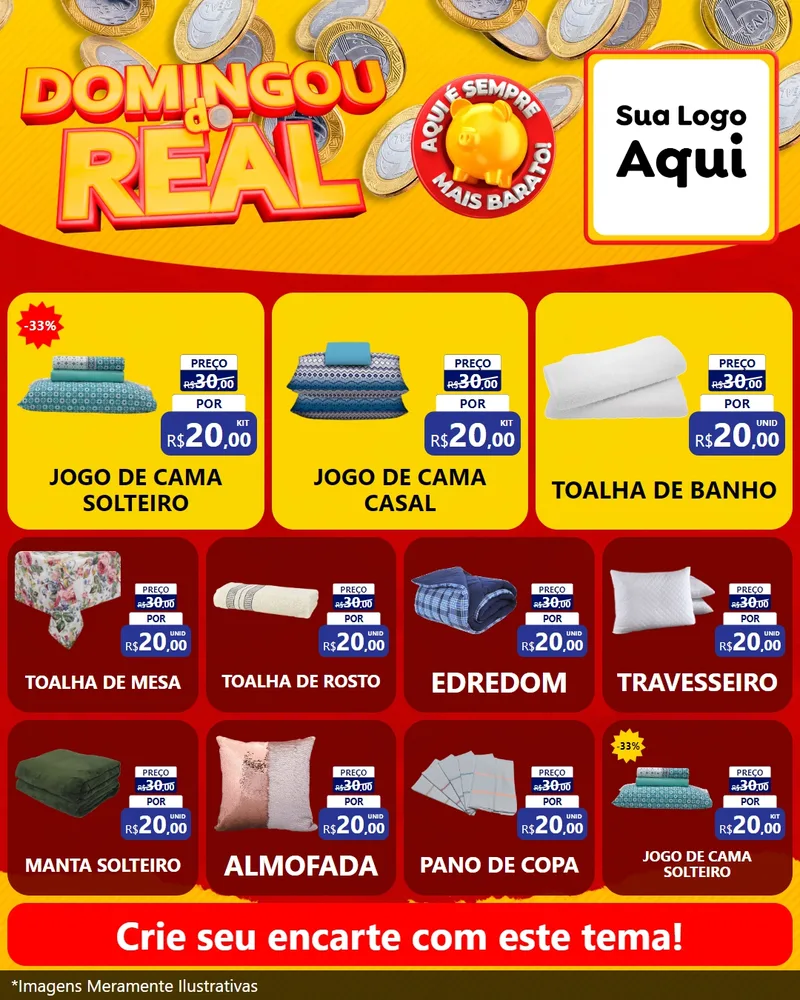 Modelo de Rede Social para Feed Instagram com o tema Domingou do Real para Cama, Mesa e Banho