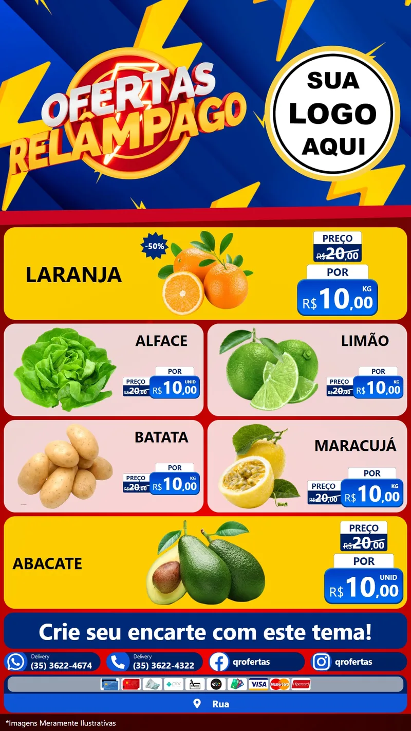 Modelo de TV para TV Vertical com o tema Ofertas Relâmpago para Hortifrúti