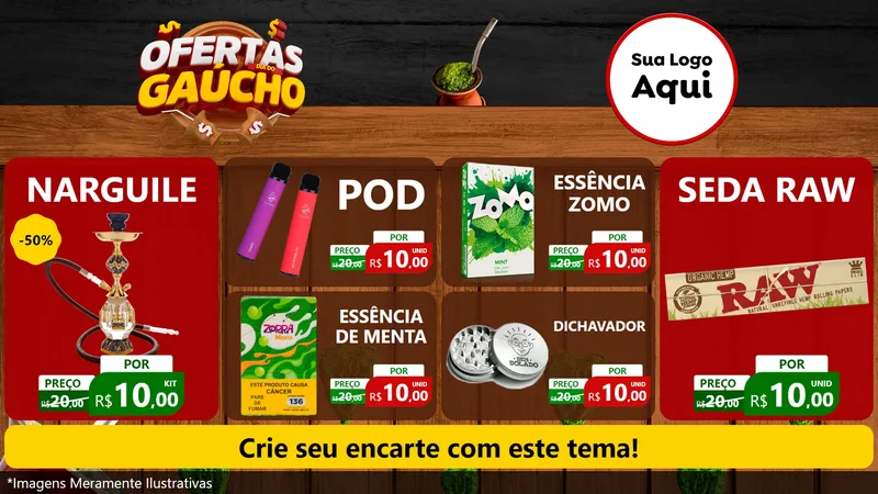 Modelo de TV para TV Horizontal com o tema Ofertas Dia do Gaúcho para Tabacaria