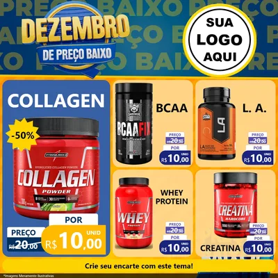Modelo de Rede Social para Feed Facebook com o tema Dezembro de Preço Baixo para Suplementos alimentares