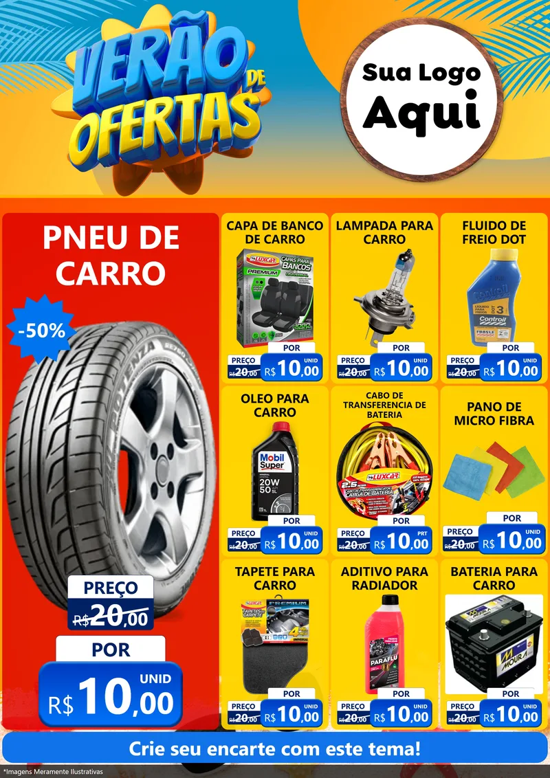 Modelo de Encarte para Encarte A4 Vertical com o tema Verão de Ofertas para Auto peças