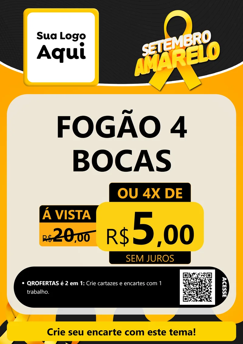 Modelo de Cartaz para Cartaz A4 Vertical com o tema Setembro Amarelo para Móveis e Eletro