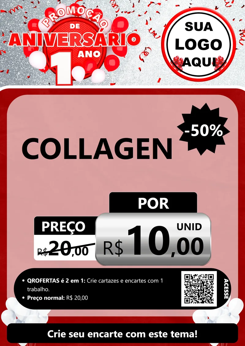 Modelo de Cartaz para Cartaz A4 Vertical com o tema Promoção de Aniversário - 1 Ano para Suplementos alimentares