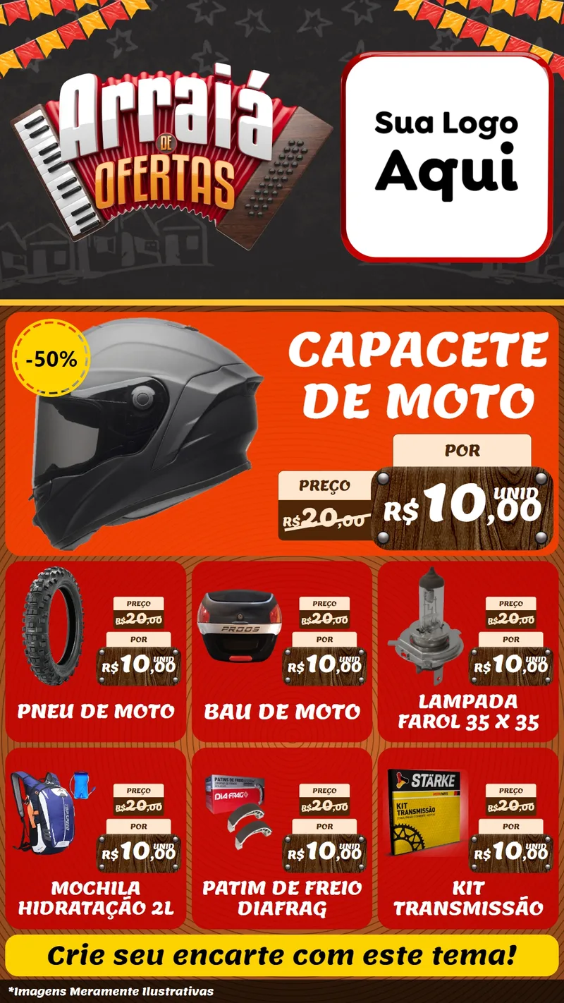 Modelo de Rede Social para Stories com o tema Arraiá de Ofertas - Junina para Moto peças