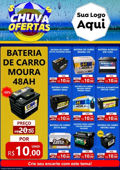 Modelo de Encarte para Encarte A4 Vertical com o tema Chuva de Ofertas para Baterias Elétricas