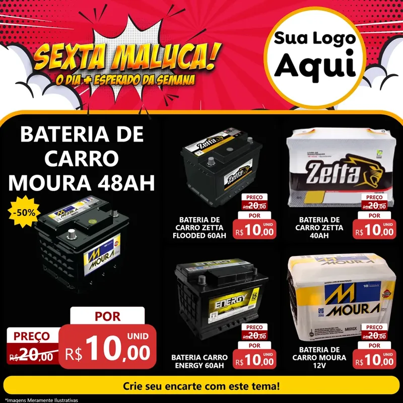 Modelo de Rede Social para Feed Facebook com o tema Sexta Maluca! para Baterias Elétricas