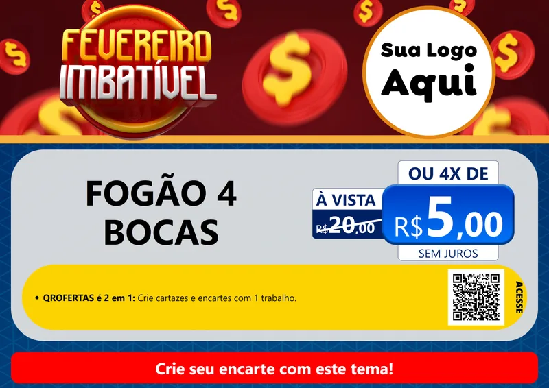 Modelo de Cartaz para Cartaz A4 Horizontal com o tema Fevereiro Imbatível para Móveis e Eletro