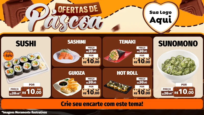 Modelo de TV para TV Horizontal com o tema Ofertas de Páscoa para Comida japonesa