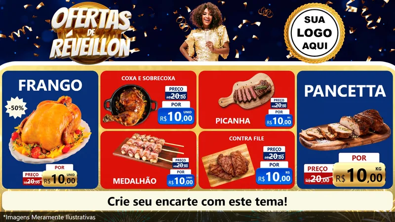Modelo de TV para TV Horizontal com o tema Ofertas de Réveillon para Assados