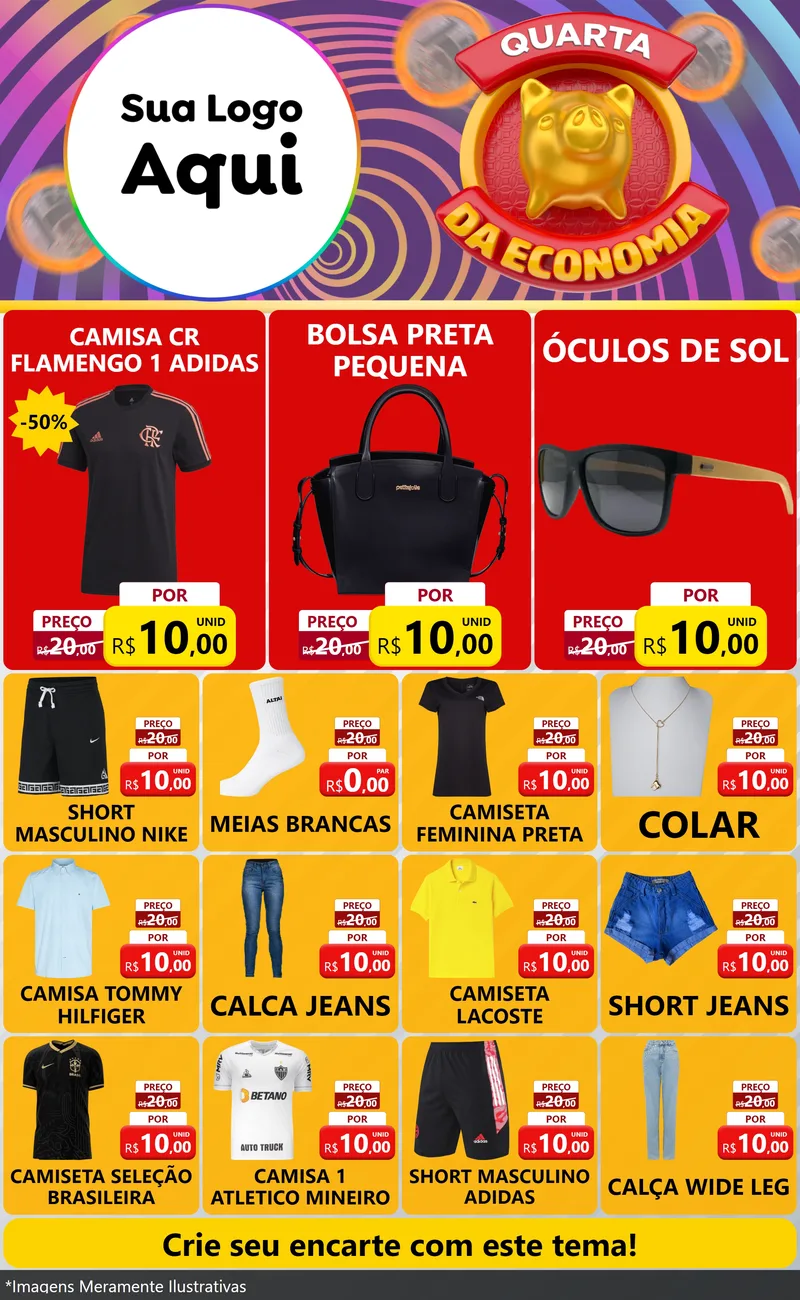 Modelo de Encarte para Encarte Grande com o tema Quarta da Economia para Roupas e acessórios