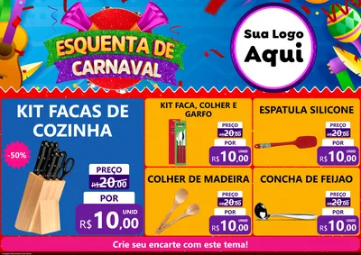 Modelo de Encarte para Encarte A4 Horizontal com o tema Esquenta de Carnaval para Utilidades Domésticas