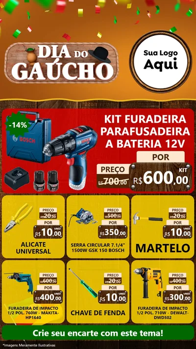 Modelo de Rede Social para Stories com o tema Dia do Gaúcho para Maquinas e Ferramentas