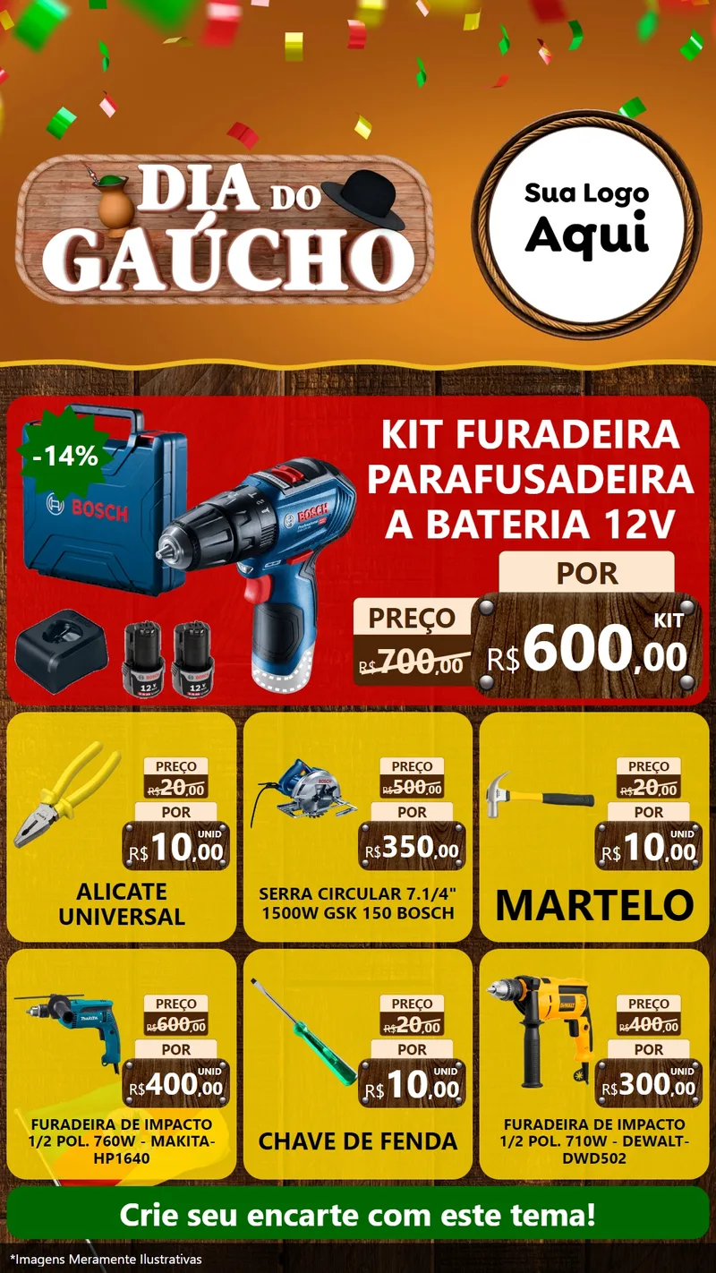 Modelo de Rede Social para Stories com o tema Dia do Gaúcho para Maquinas e Ferramentas