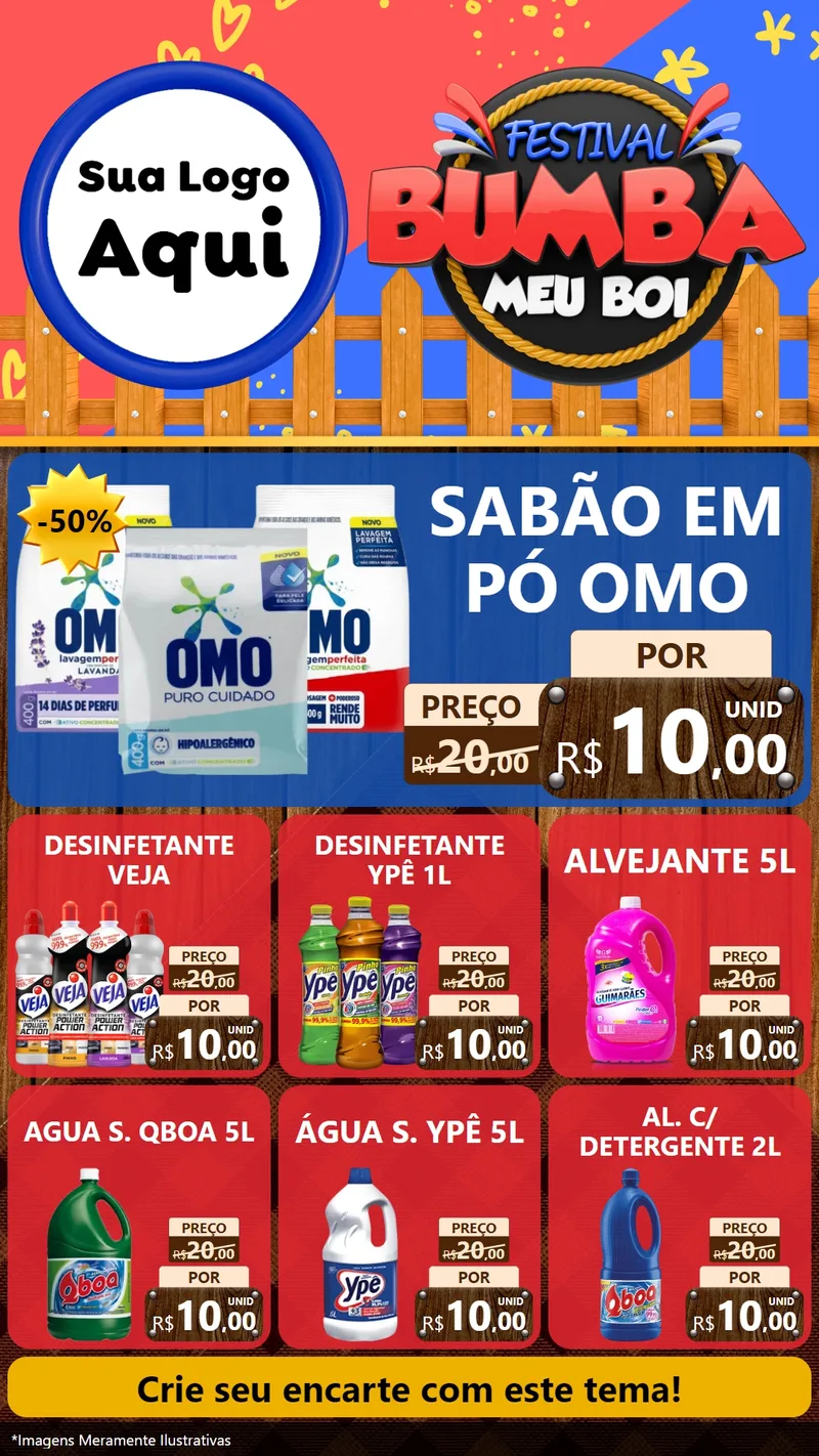 Modelo de Rede Social para Stories com o tema Festival Bumba Meu Boi para Produtos de Limpeza