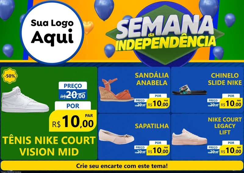 Modelo de Encarte para Encarte A4 Horizontal com o tema Semana da Independência para Calçados