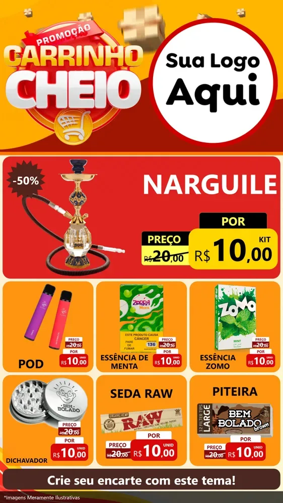 Modelo de Rede Social para Stories com o tema Promoção carrinho cheio para Tabacaria