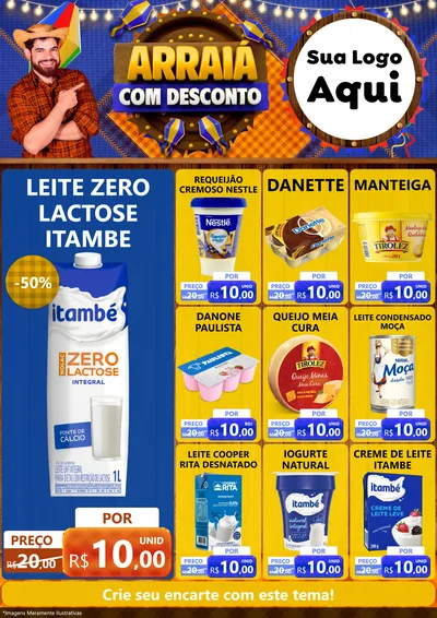 Modelo de Encarte para Encarte A4 Vertical com o tema Arraiá Com Desconto para Frios e Laticínios