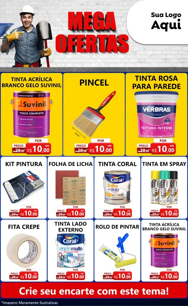 Modelo de Encarte para Encarte Grande com o tema Material de Construção para Tintas e Ferramentas