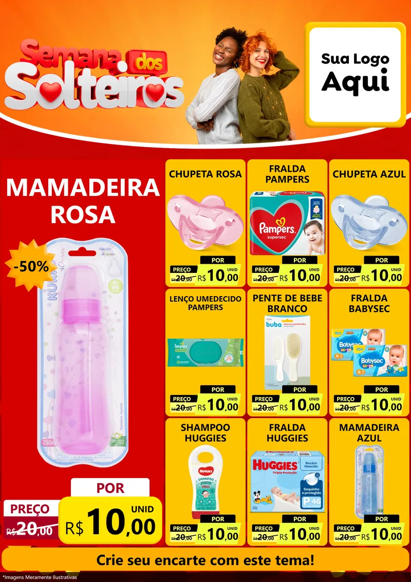 Modelo de Encarte para Encarte A4 Vertical com o tema Semana dos Solteiros para Bebês