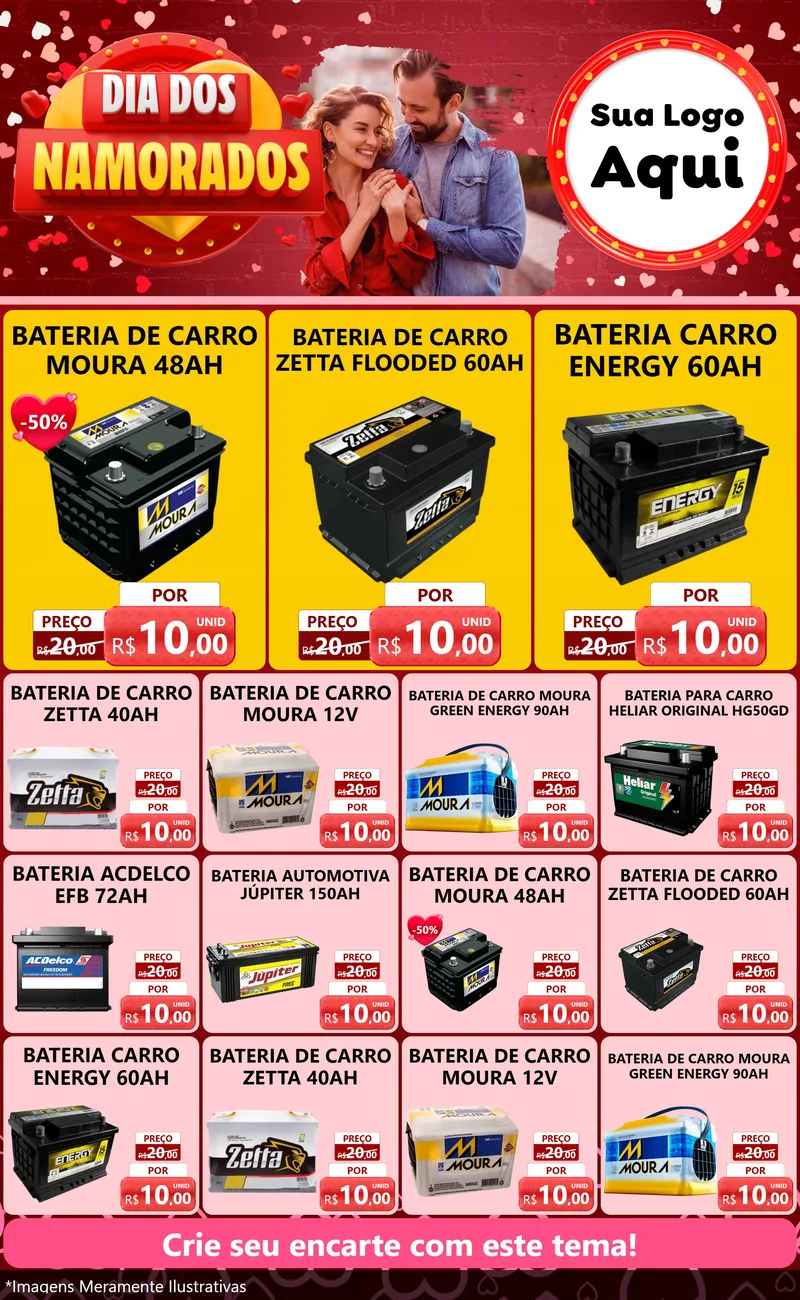 Modelo de Encarte para Encarte Grande com o tema Dia Dos Namorados para Baterias Elétricas