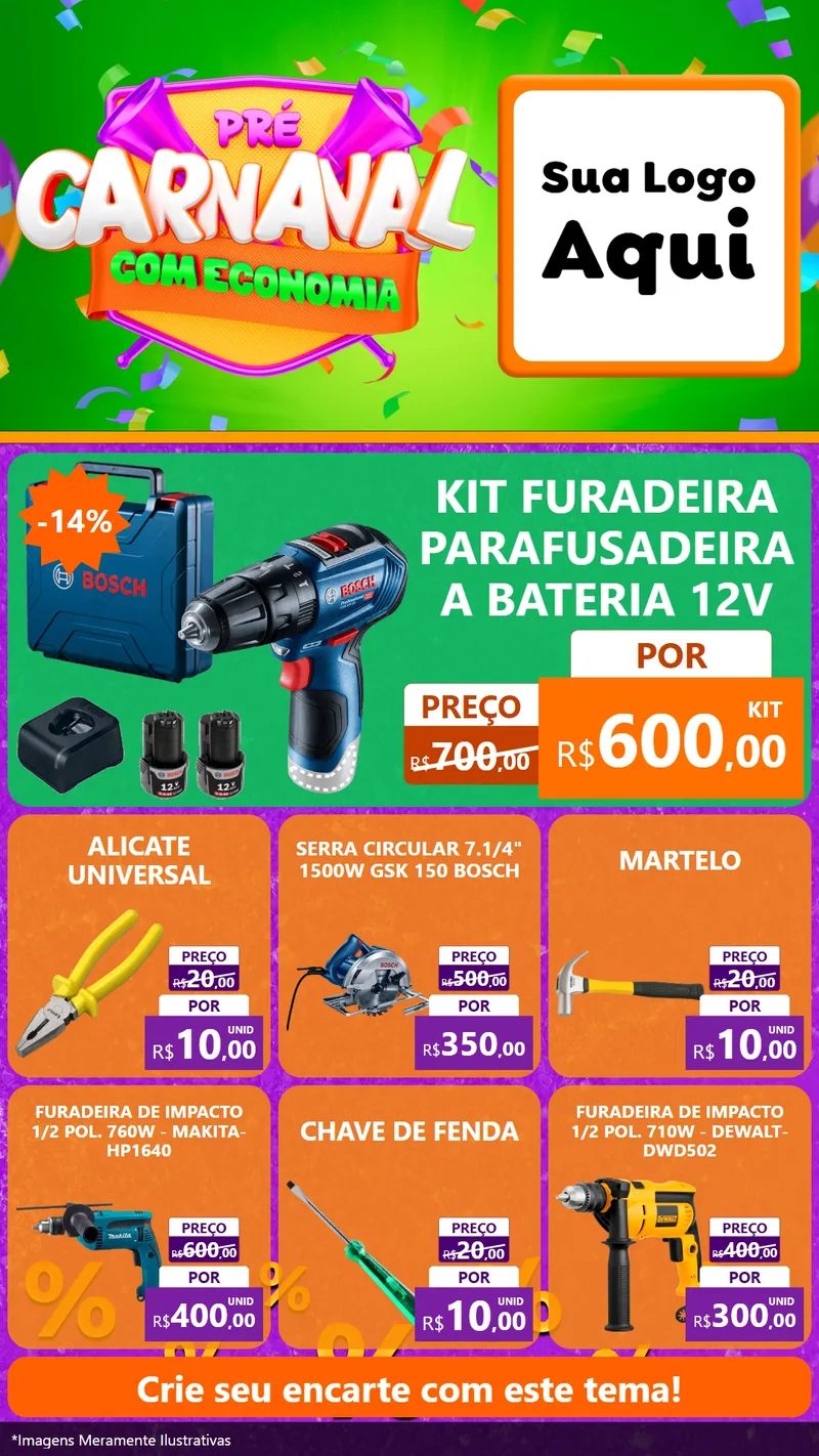 Modelo de Rede Social para Stories com o tema Pré-Carnaval Com Economia para Maquinas e Ferramentas