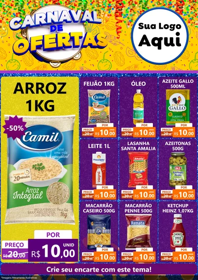 Modelo de Encarte para Encarte A4 Vertical com o tema Carnaval de Ofertas para Supermercado