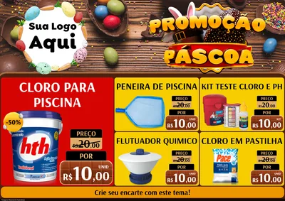 Modelo de Encarte para Encarte A4 Horizontal com o tema Promoção Páscoa para Produtos para Piscina