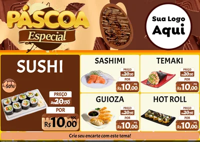 Modelo de Encarte para Encarte A4 Horizontal com o tema Páscoa Especial para Comida japonesa