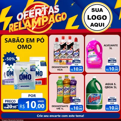 Modelo de Rede Social para Feed Facebook com o tema Ofertas Relâmpago para Produtos de Limpeza