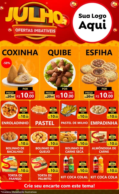 Modelo de Encarte para Encarte Grande com o tema Julho Ofertas Imbatíveis para Salgadaria