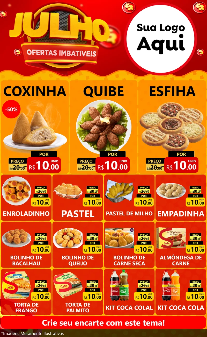 Modelo de Encarte para Encarte Grande com o tema Julho Ofertas Imbatíveis para Salgadaria