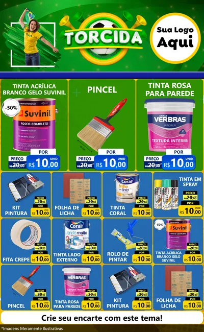 Modelo de Encarte para Encarte Grande com o tema Torcida para Tintas e Ferramentas