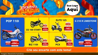 Modelo de TV para TV Horizontal com o tema Esquenta de Carnaval para Concessionaria de Motos