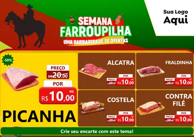 Modelo de Encarte para Encarte A4 Horizontal com o tema Semana Farroupilha - Uma Barbaridade de Ofertas para Açougue