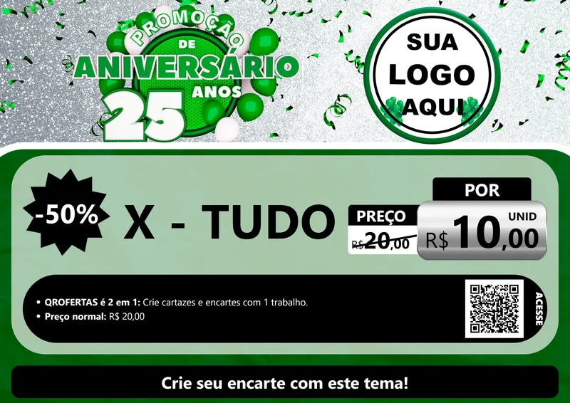 Modelo de Cartaz para Cartaz A4 Horizontal com o tema Promoção de Aniversário - 25 Anos para Hamburgueria