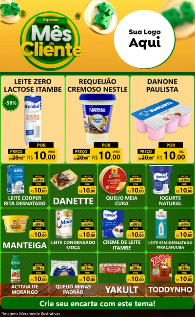 Modelo de Encarte para Encarte Grande com o tema Especial Mês do Cliente para Frios e Laticínios