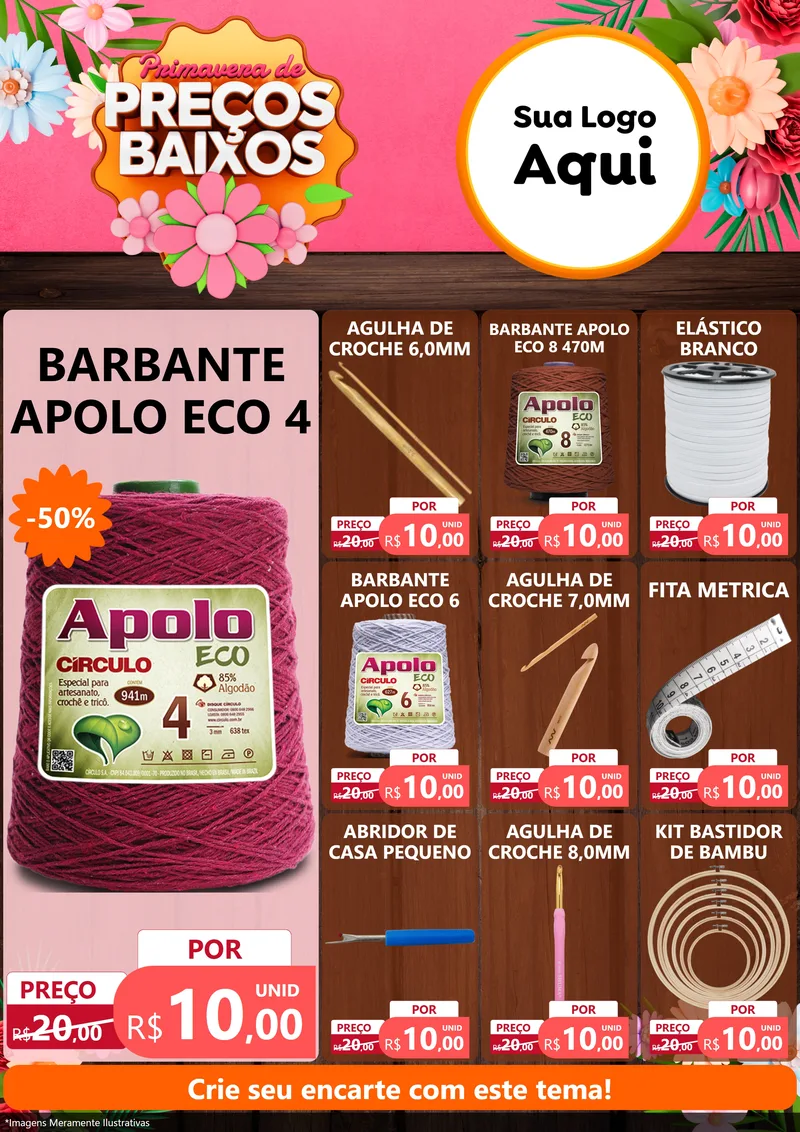 Modelo de Encarte para Encarte A4 Vertical com o tema Primavera de Preços Baixos para Armarinho e Aviamentos