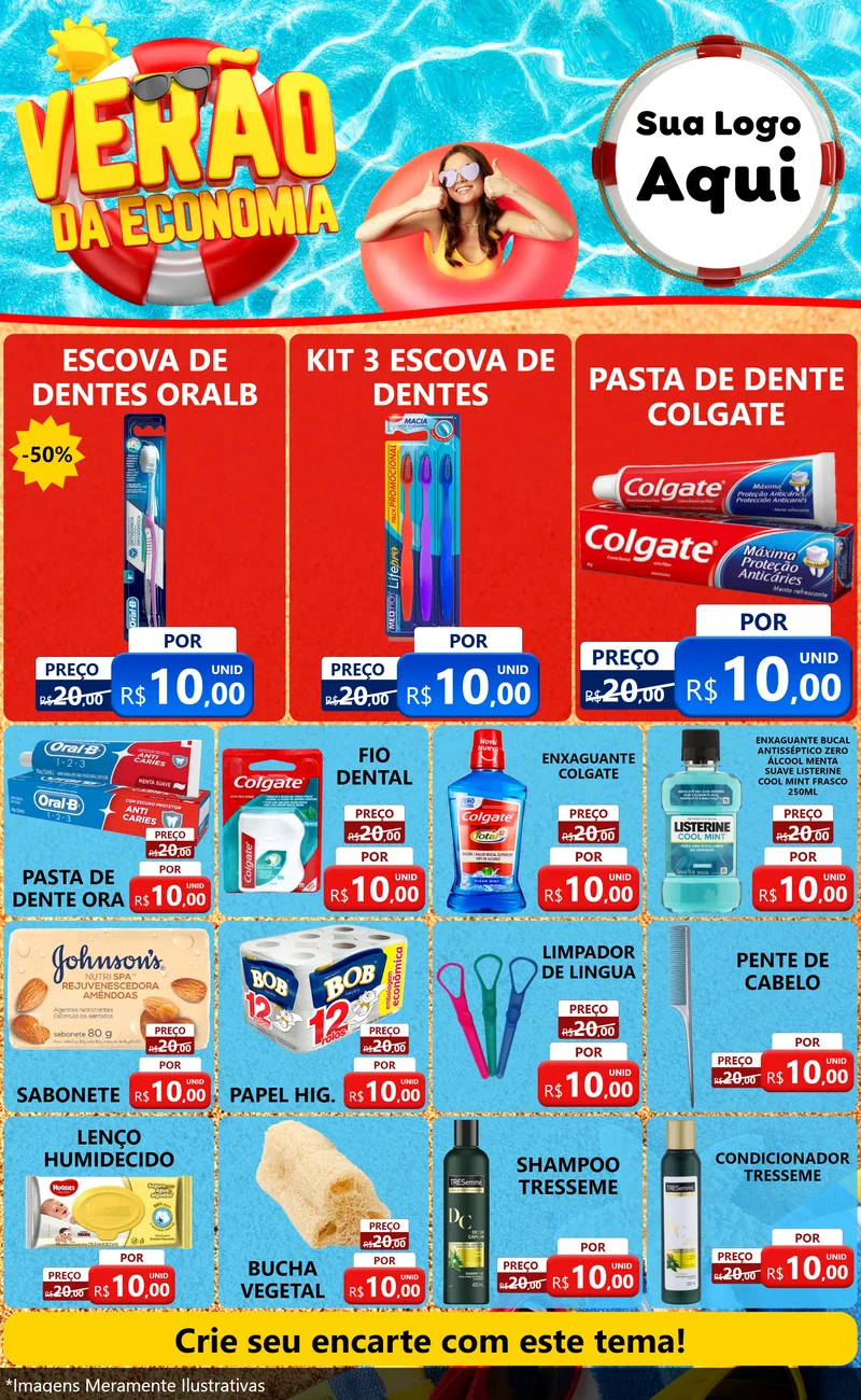 Modelo de Encarte para Encarte Grande com o tema Verão da Economia para Higiene Pessoal