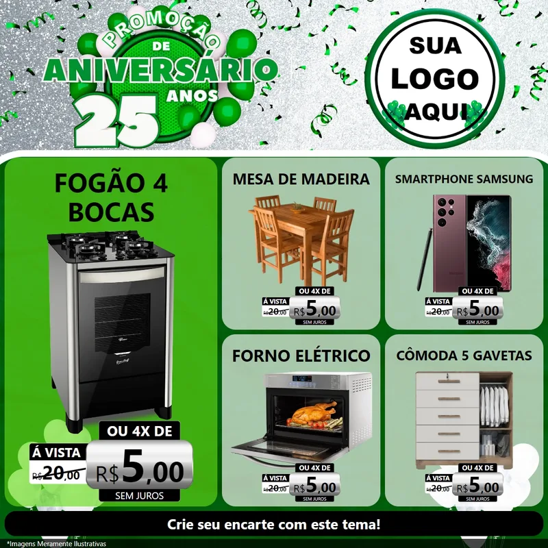 Modelo de Rede Social para Feed Facebook com o tema Promoção de Aniversário - 25 Anos para Móveis e Eletro