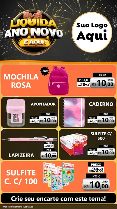 Modelo de TV para TV Vertical com o tema Liquida Ano Novo É Aqui! para Papelaria