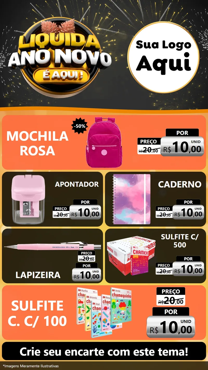 Modelo de TV para TV Vertical com o tema Liquida Ano Novo É Aqui! para Papelaria