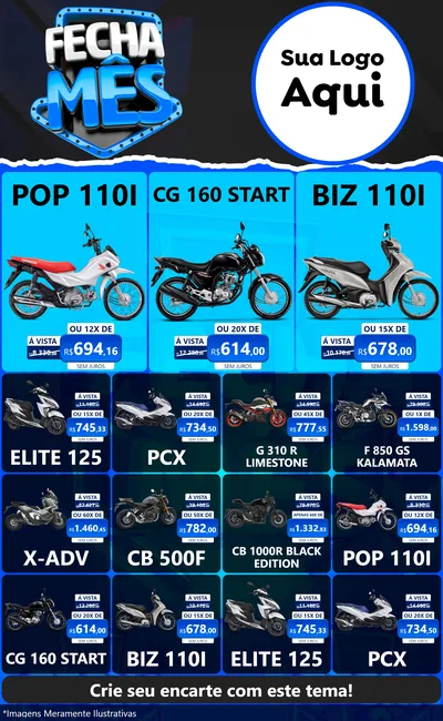 Modelo de Encarte para Encarte Grande com o tema Fecha Mês para Concessionaria de Motos
